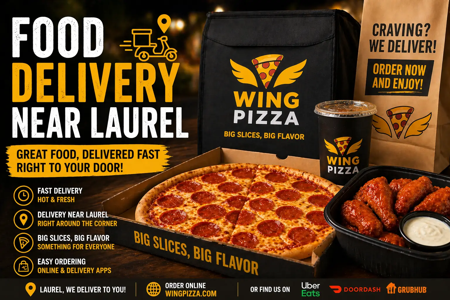 Food delivery near Laurel fast delivery pizza wings and meals to your door