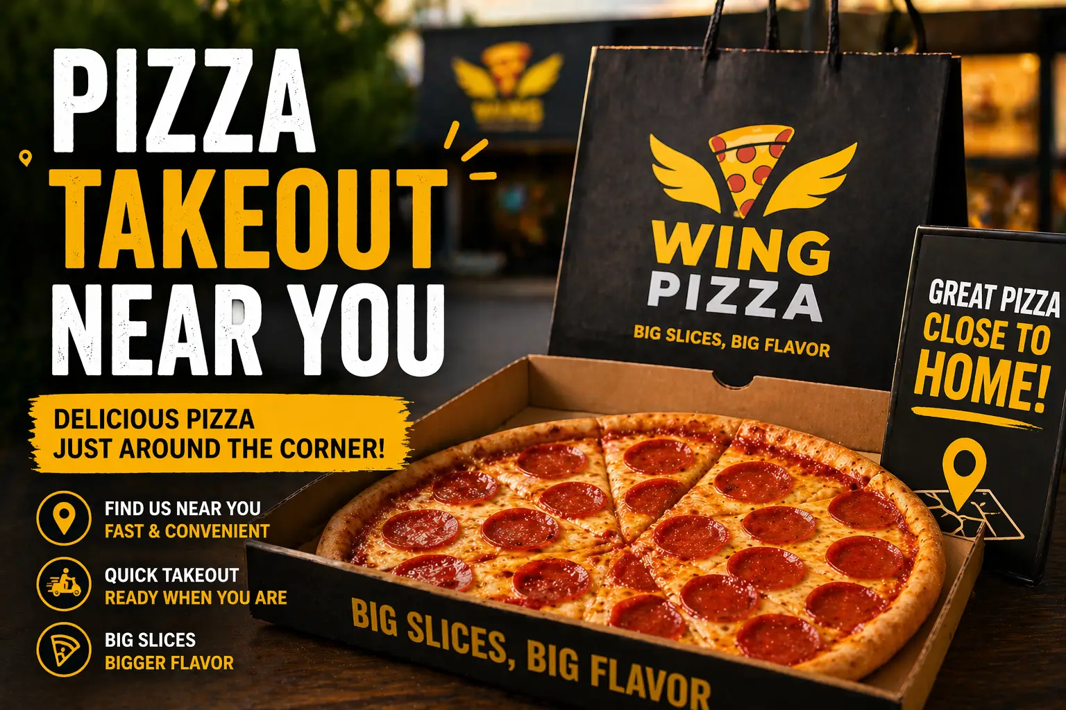 Pizza takeout near me fast service hot pizza ready for pickup nearby