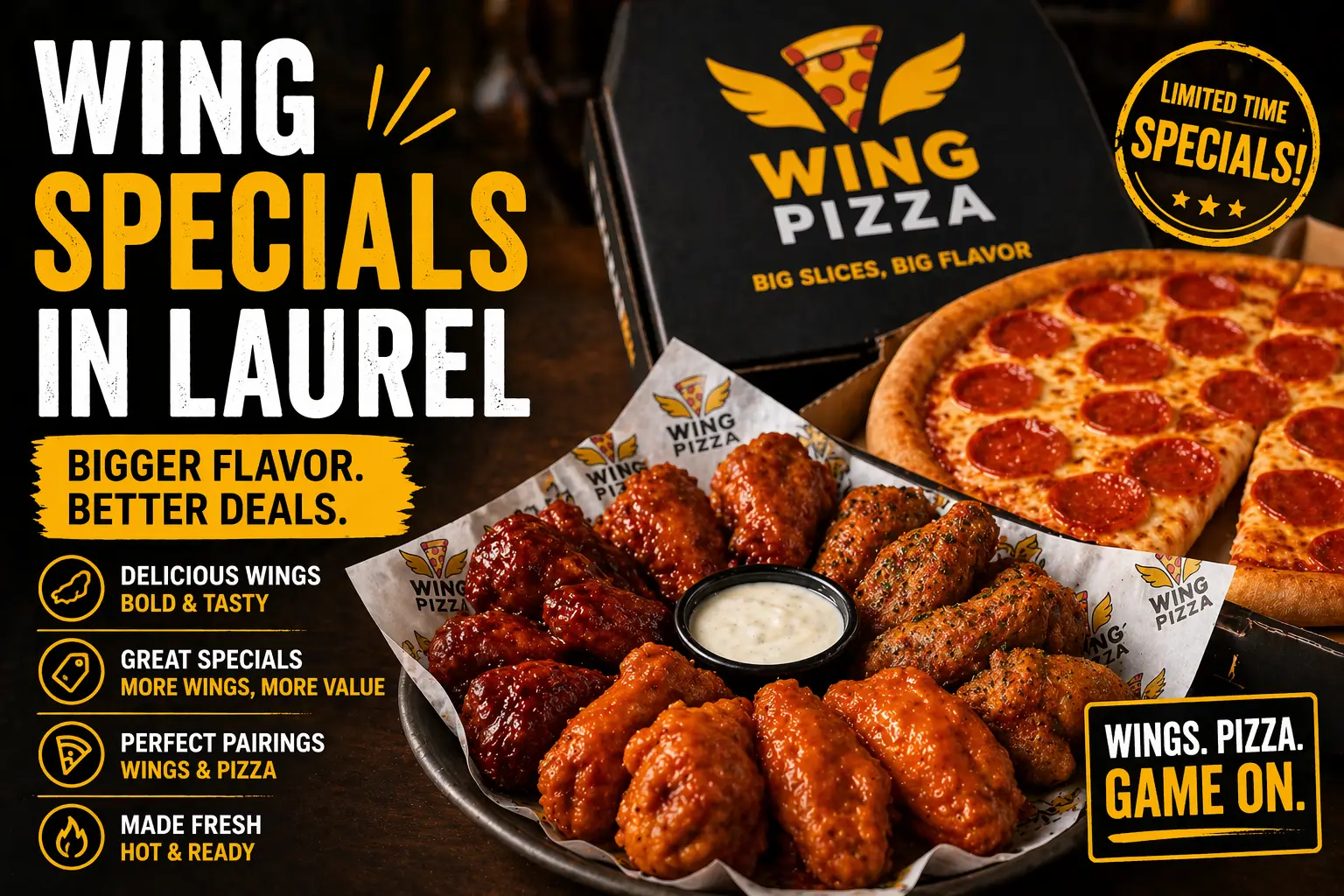 Wing specials Laurel discounted chicken wings with various bold flavors