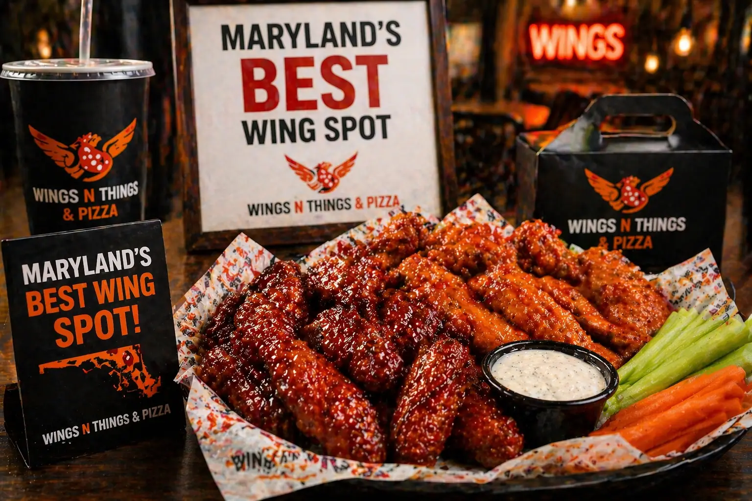 Wings restaurant Maryland crispy chicken wings with signature sauces and flavors